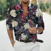 Мъжете модна блуза Топ тропически стил печат Хавай лято отхвърлете яка риза ежедневни мъже, разхлабена ревера геометричен принт с дълги ръкави бутон стил флорални дрехи плаж