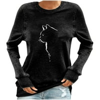 Мода жена кръг врата Дълъг ръкав тениска Есен печат блуза върхове суитчър с участък монтирани риза жени