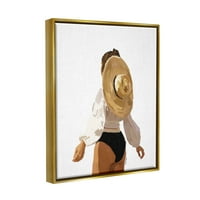 Ступел индустрии жена драпирана шапка за слънце тропическа лятна ваканция графично изкуство металик злато плаваща рамка платно печат стена изкуство, дизайн от Амелия Нойс