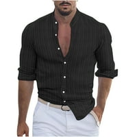 Пайните с копче за копче за мъже небрежни дълги ръкав редовен прилепващ блуза Buisness Casual Potton Roll-Up Rishse Black XXL Clearance