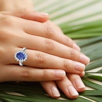 Gemsny September Birthstone - Четири принцеса Diana вдъхновена овална сапфирна халона пръстен