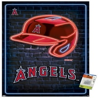 Лос Анджелис Ангели - Плакат за стена на неонова шлем с бутилки, 22.375 34