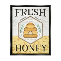 Ступел индустрии свеж мед селски пчелен кошер Типография знак графично изкуство струя черно плаваща рамка платно печат стена изкуство, дизайн от Дженифър Пю