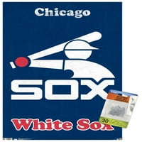 Чикаго бяло SO - Retro Logo Stall Poster с бутални щифтове, 14.725 22.375