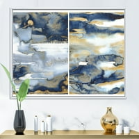 Злато и тъмно синьо абстрактни рамка живопис платно Арт Принт