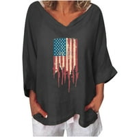 Ден На Независимостта Дамски Летни Ежедневни Тениски Американски Флаг Модел В Врата Къс Ръкав Свободни Върхове Пуловер Тениски