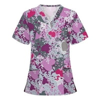 Ризи за жени модерни графични тийнейджъри с къси ръкави V-образни върхове работещи блуза лилаво xl летен клирънс