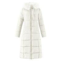 Haxmnou жени памучно подплатени дрехи през зимата сгъстена голяма яка с голям размер над коляното тънко палто на якета бяло l