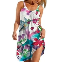 Odeerbi Slip Sundresses for Women Beach рокли Летни отпечатани без ръкави секси ежедневни рокли за люлка бяло