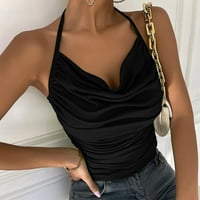 Дамски върхове камизол солидна без ръкави за ежедневни жени ризи халтер модна черна s