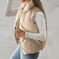 Зимни палта за жени джобове Пълно цип дълъг ръкав ватиран къс балон жилетка ежедневно яке