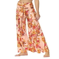 Женски широки крака палацо панталони Лято свободен ежедневен плаж бохо флорален отпечатан бохемски панталони панталони за жени лято
