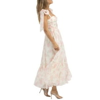 Дамски флорални Макси рокля лък превръзка каишка разрошени подгъва люлка а-линия дълга рокля