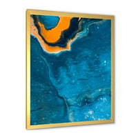 Дизайнарт 'абстрактна мраморна композиция в оранжево и синьо' модерна рамка Арт Принт