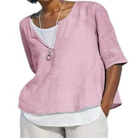 Bomotoo жени Tee v Neck Rish Told Color Thrist Небрежна блуза Пътуване върхове розово 2xl
