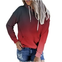 Дамски ежедневни дълъг ръкав качулки Градиент цвят Суитчъри хлабав годни пуловери с джобове