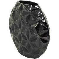 Космополитен от космополитен Алуминий модерна форма пъпка с геометричен модел декоративна ваза, 12 в 11 ч с гланцово черно покритие
