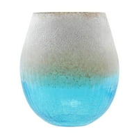 8 лазурно синьо пращене и кафяво матирано ръчно издухано декоративно стъкло ваза