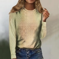 Базире Плюс размер Суитчъри за жени с дълъг ръкав модерен цветен печат хлабав пуловер Около врата ежедневни блузи зелен 3хл