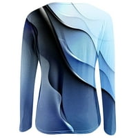 Hfyihgf Женски ежедневен кръгла блуза градиент флорален отпечатан тениска с дълги ръкави с леки върхове на леки върхове тъмно синьо L