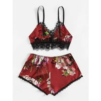 Пижами комплекти за жени флорални Ками култура Топ дантела шорти спално облекло червено