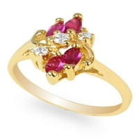 Дами 10k жълто злато маркиз CZ Flower Beauty Ring Size 4-9