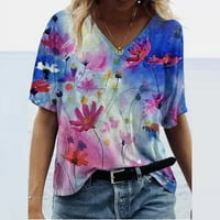 Leesechin дамски монтиран тениска за просветка модна жена v-образно деколте с къси ръкави тениски тениска лятна щампа разхлабена блуза