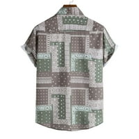 Caveitl върхове за мъже, мъжка риза Хавайски плаж Небрежен свободен голям голям ръкав геометрична печатната риза топ блуза зелено