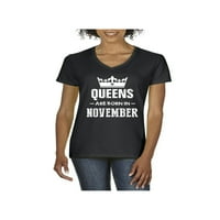- Женска тениска с v-образно деколте- кралици за подарък за рожден ден се раждат през ноември