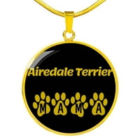 Airedale Terrier Mama Circle Колие от неръждаема стомана или 18k злато 18-22 Любител на собственика на кучета