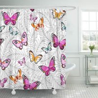Цветни плажни пеперуди и цветя екзотичен модел графичен розов пеперуда флорална завеса за баня
