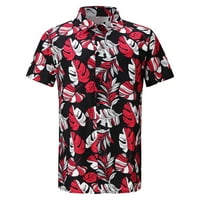 Модна мъжка пролетта лято ежедневен плаж отпечатани с късо ръкав топ блуза ризи червено l