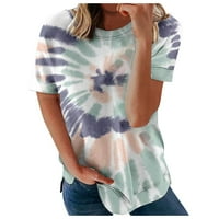 Дамски блузи блуза графични щампи къси ръкав сладък женски плюс летни кръгли деколте ризи лилаво xl