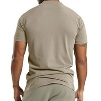 Мъжки летни ежедневни обикновени тънки къси ръкави Хенли тениска пуловер топ блуза каки l