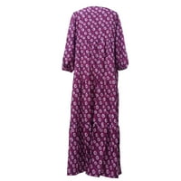 Tking fashion дамски летни ежедневни бохо отпечатани разхлабени рокли с дълъг ръкав v-nect maxi beach рокли лилаво l