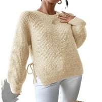 Небрежни обикновени кръгли пуловери за шия с дълъг ръкав от кайсии жени пуловери