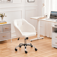 Смайл Март Регулируема въртяща се кадифе бюро стол за домашен офис, слонова кост