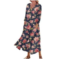 Дамски ежедневни удобни флорален печат три четвърти ръкави Памучен джоб рокля