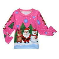 Момичета Коледа Пижами комплект дълъг ръкав Топ + панталон Санта пижами спално облекло