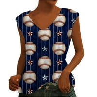 Idoravan Tank Tops for Women Clearance Бейзбол Мода жени Причини за печат на V-образно деколте блуза без ръкави елегантна тениска летни резервоари върхове