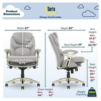 Serta Back in Motion Technology Fabric Изпълнителен офис стол, светло сиво