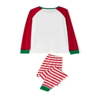 Съвпадение Семейство Коледа Пижами Дълъг Ръкав Писмо Санта Шапка Печат Върхове + Раирани Панталони Комплект